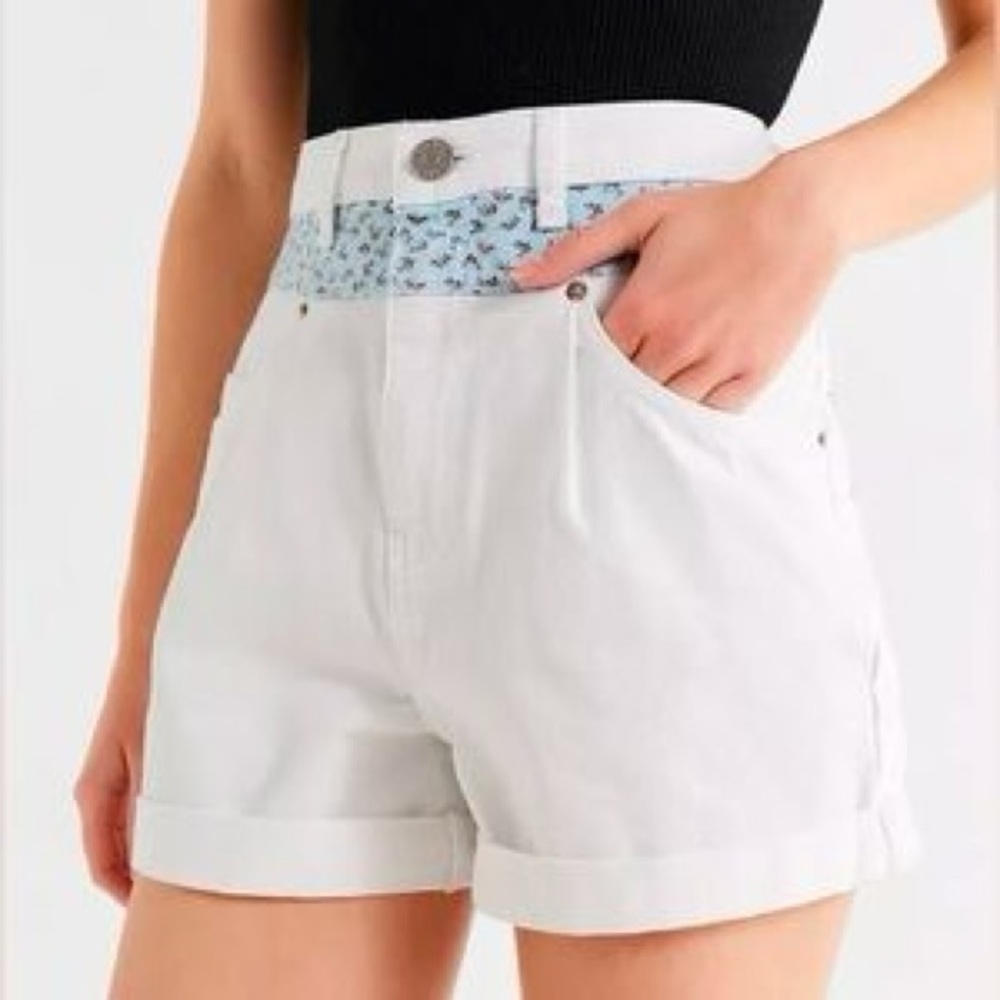 Urban Outfitters High Waisted Floral White Denim Shorts
